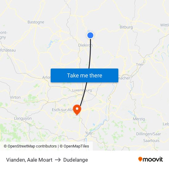 Vianden, Aale Moart to Dudelange map