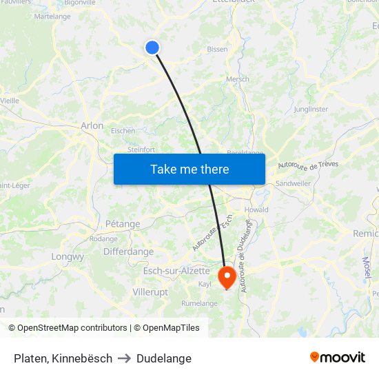 Platen, Kinnebësch to Dudelange map