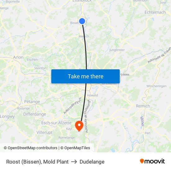 Roost (Bissen), Mold Plant to Dudelange map