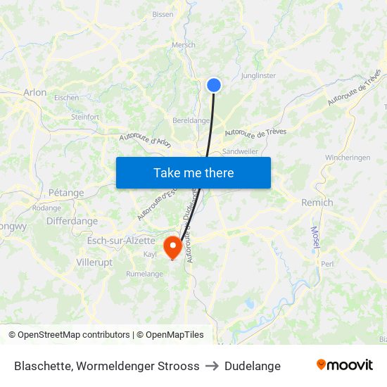 Blaschette, Wormeldenger Strooss to Dudelange map