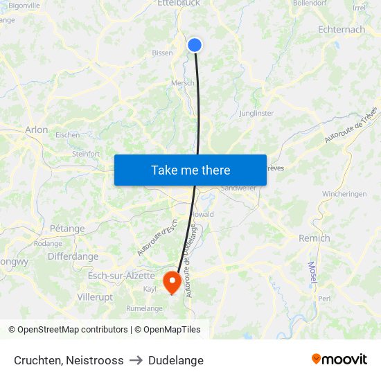 Cruchten, Neistrooss to Dudelange map