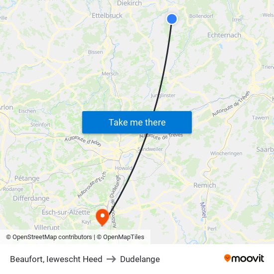 Beaufort, Iewescht Heed to Dudelange map