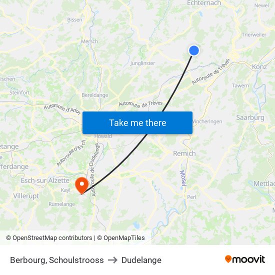 Berbourg, Schoulstrooss to Dudelange map