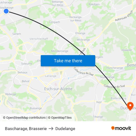 Bascharage, Brasserie to Dudelange map