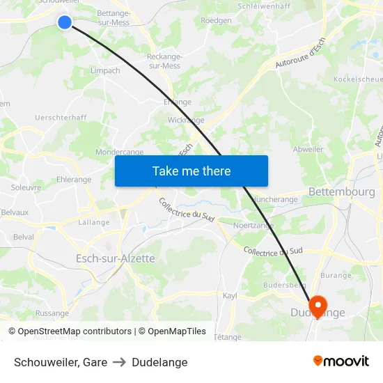 Schouweiler, Gare to Dudelange map