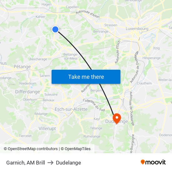 Garnich, AM Brill to Dudelange map