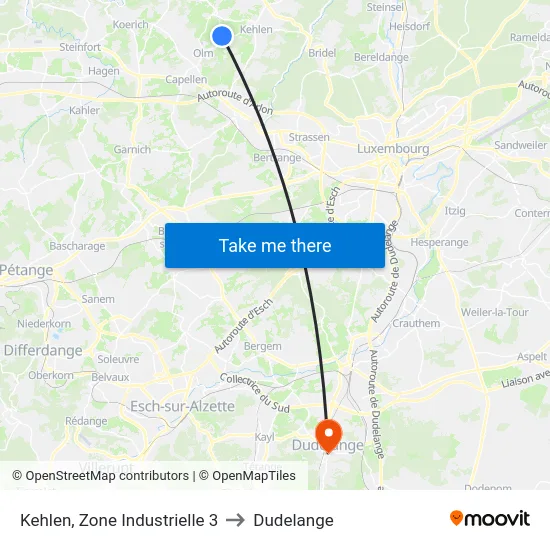 Kehlen, Zone Industrielle 3 to Dudelange map