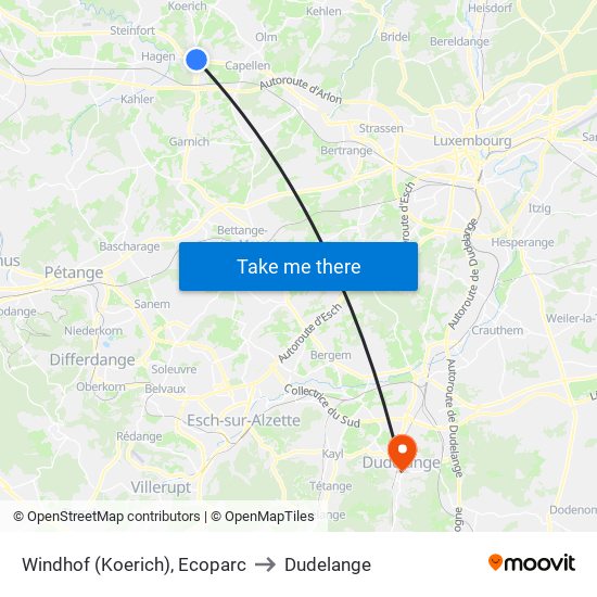 Windhof (Koerich), Ecoparc to Dudelange map