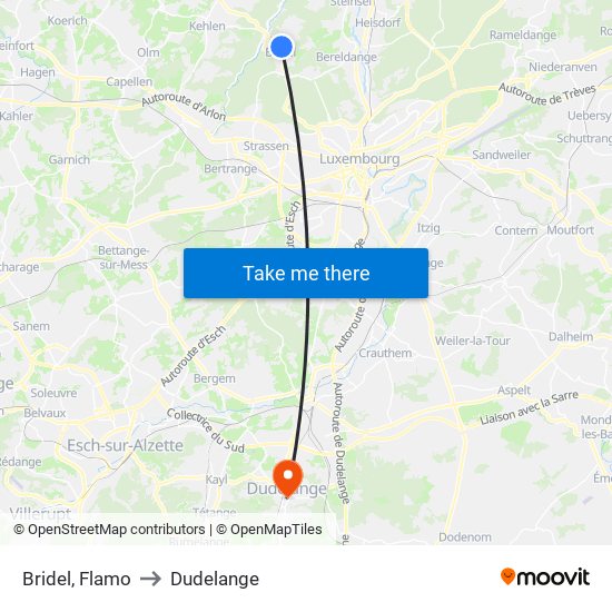 Bridel, Flamo to Dudelange map