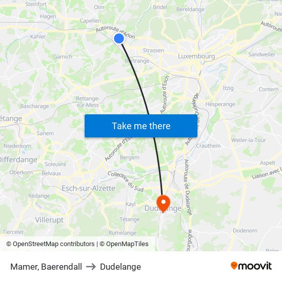 Mamer, Baerendall to Dudelange map