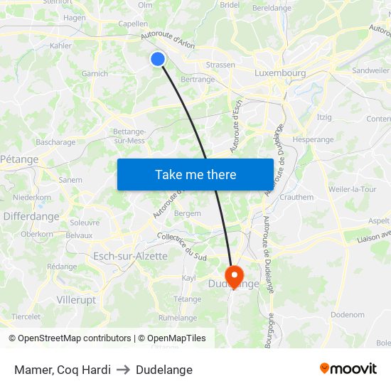 Mamer, Coq Hardi to Dudelange map