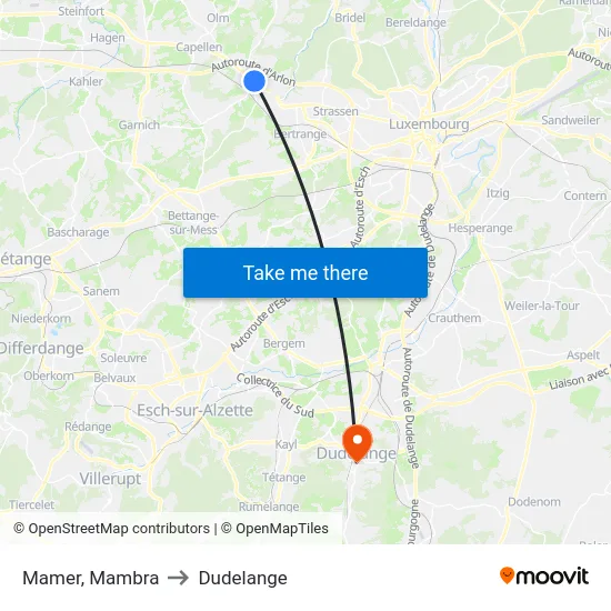 Mamer, Mambra to Dudelange map