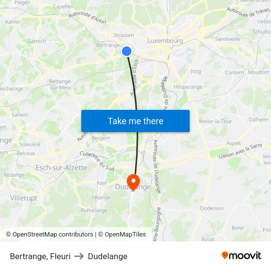 Bertrange, Fleuri to Dudelange map