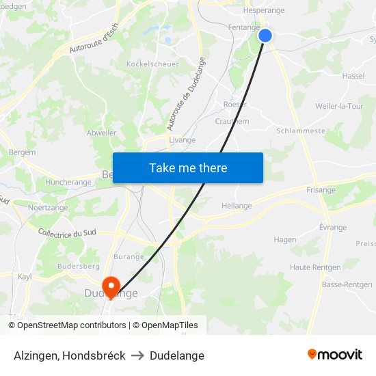 Alzingen, Hondsbréck to Dudelange map