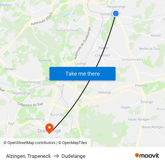 Alzingen, Trapeneck to Dudelange map