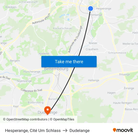 Hesperange, Cité Um Schlass to Dudelange map