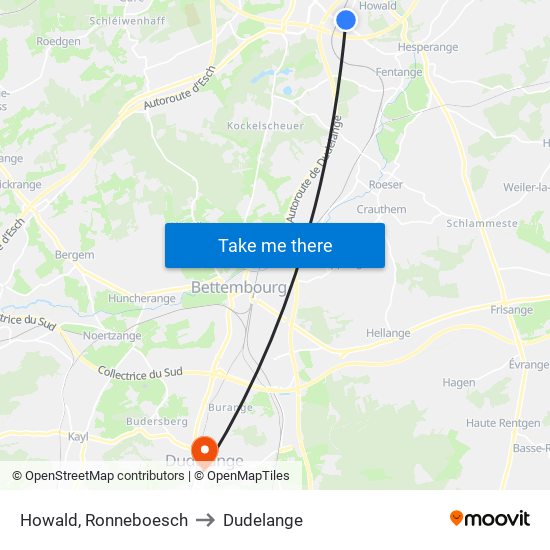 Howald, Ronneboesch to Dudelange map