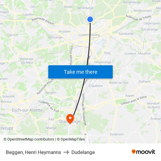 Beggen, Henri Heymanns to Dudelange map