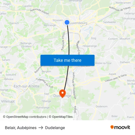 Belair, Aubépines to Dudelange map