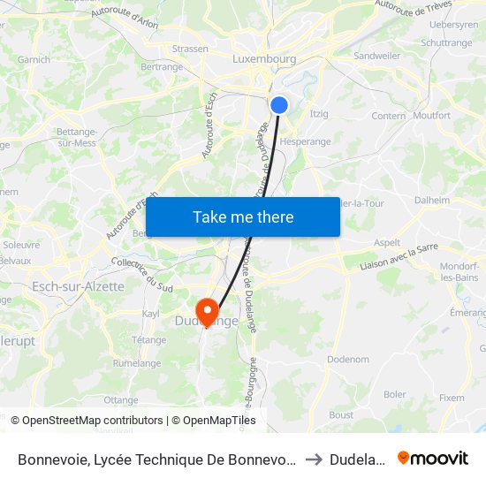 Bonnevoie, Lycée Technique De Bonnevoie/Quais to Dudelange map