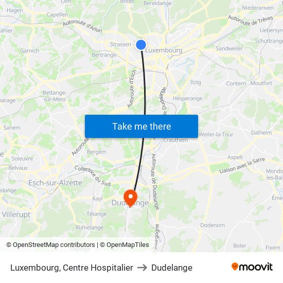 Luxembourg, Centre Hospitalier to Dudelange map