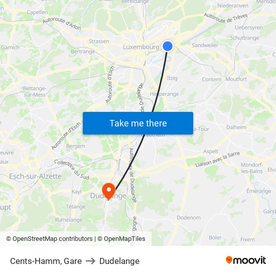 Cents-Hamm, Gare to Dudelange map