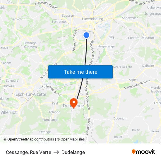 Cessange, Rue Verte to Dudelange map
