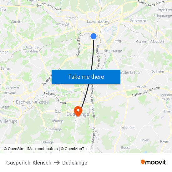 Gasperich, Klensch to Dudelange map