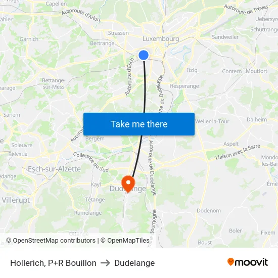 Hollerich, P+R Bouillon to Dudelange map