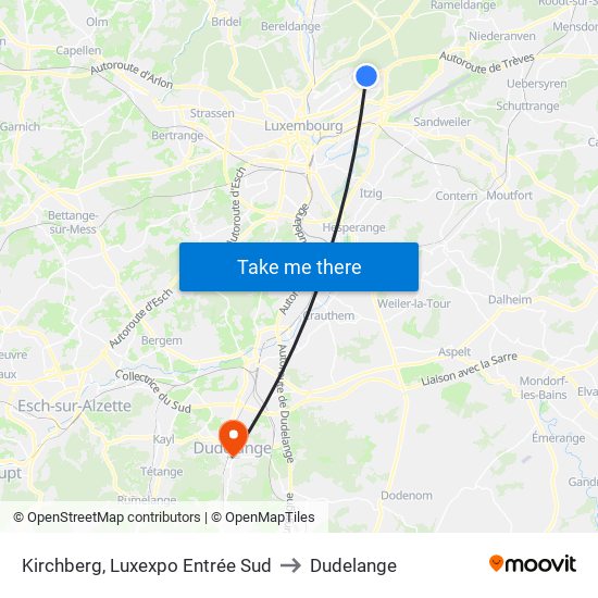 Kirchberg, Luxexpo Entrée Sud to Dudelange map