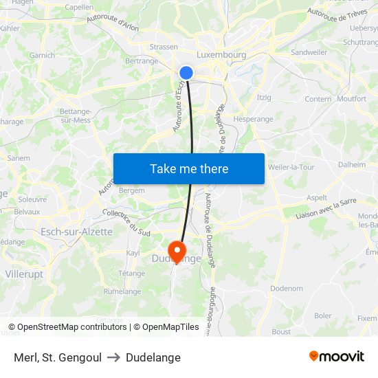 Merl, St. Gengoul to Dudelange map