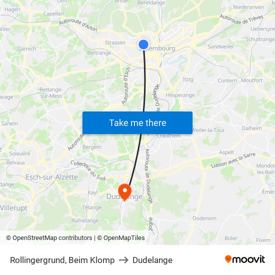 Rollingergrund, Beim Klomp to Dudelange map