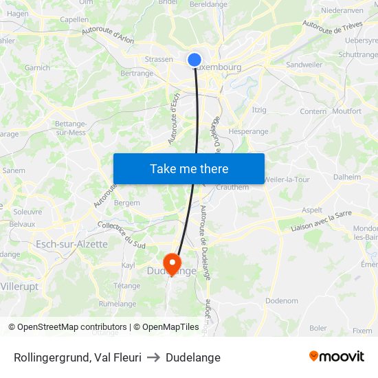 Rollingergrund, Val Fleuri to Dudelange map