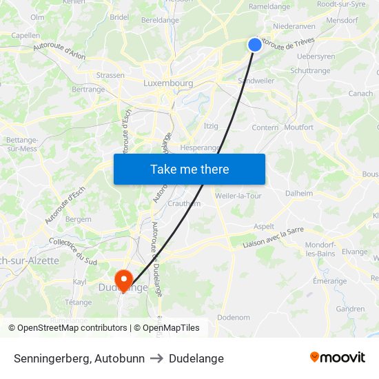 Senningerberg, Autobunn to Dudelange map