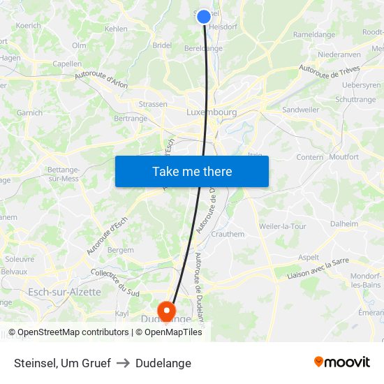 Steinsel, Um Gruef to Dudelange map