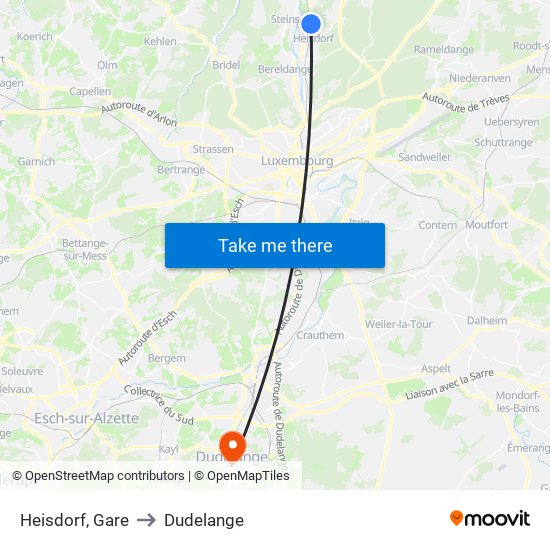 Heisdorf, Gare to Dudelange map