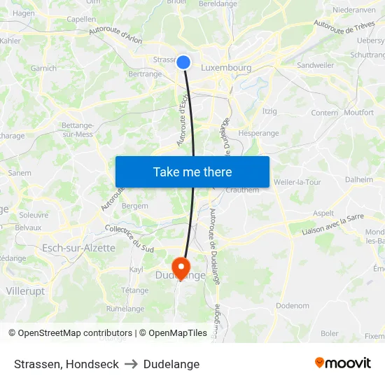 Strassen, Hondseck to Dudelange map