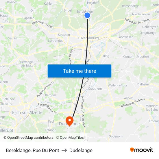 Bereldange, Rue Du Pont to Dudelange map