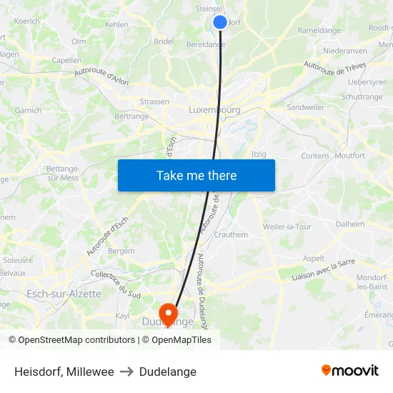 Heisdorf, Millewee to Dudelange map