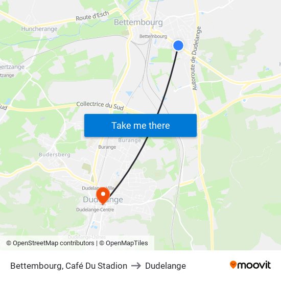 Bettembourg, Café Du Stadion to Dudelange map