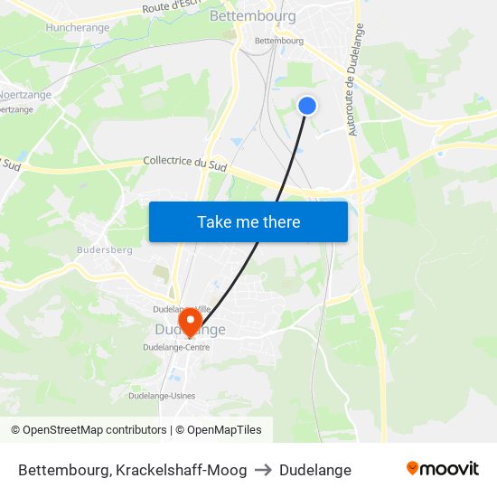 Bettembourg, Krackelshaff-Moog to Dudelange map