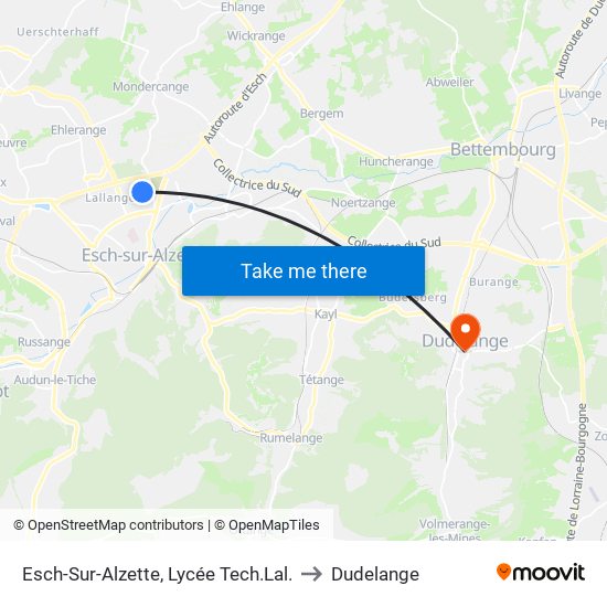 Esch-Sur-Alzette, Lycée Tech.Lal. to Dudelange map