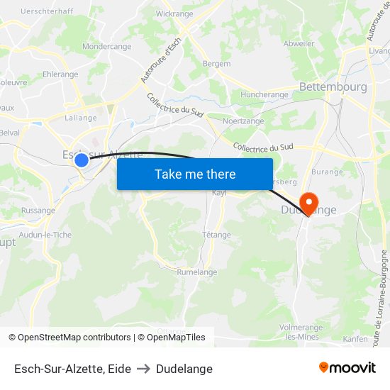 Esch-Sur-Alzette, Eide to Dudelange map