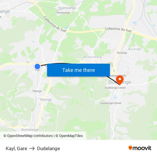 Kayl, Gare to Dudelange map