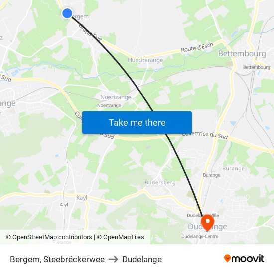 Bergem, Steebréckerwee to Dudelange map