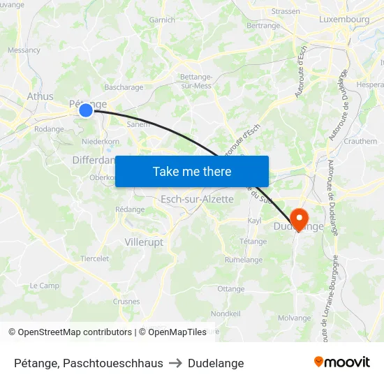 Pétange, Paschtoueschhaus to Dudelange map