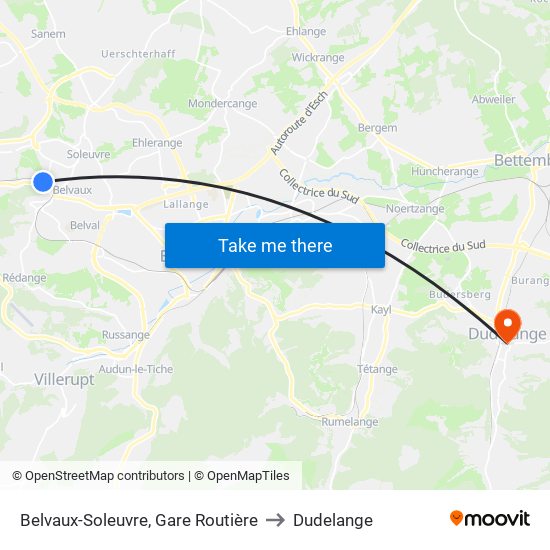 Belvaux-Soleuvre, Gare Routière to Dudelange map