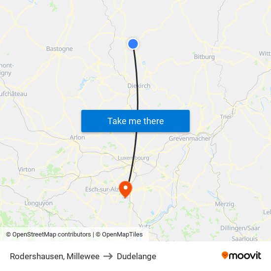 Rodershausen, Millewee to Dudelange map