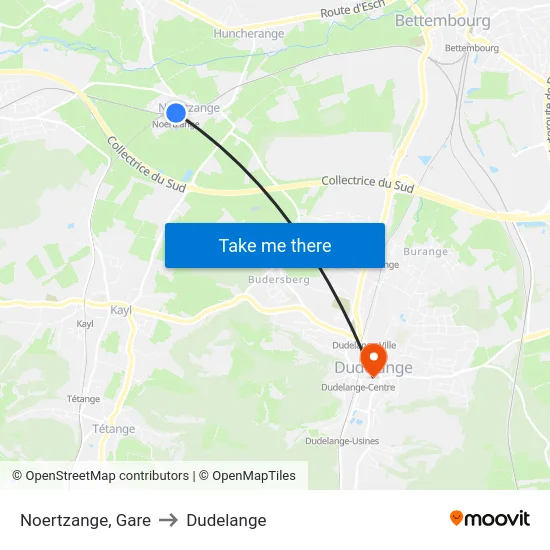 Noertzange, Gare to Dudelange map