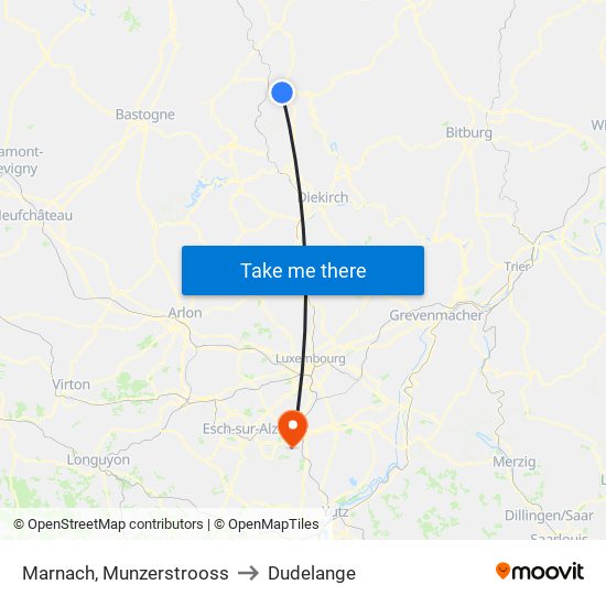 Marnach, Munzerstrooss to Dudelange map